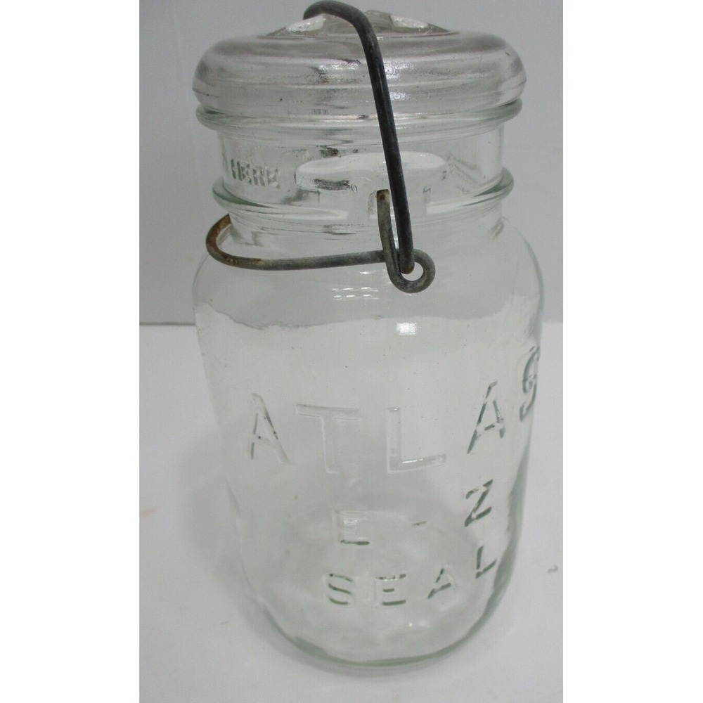 ATLAS E-Z SEAL Clear Glass Quart Jar with Lock Lid Wire Bail for Canning